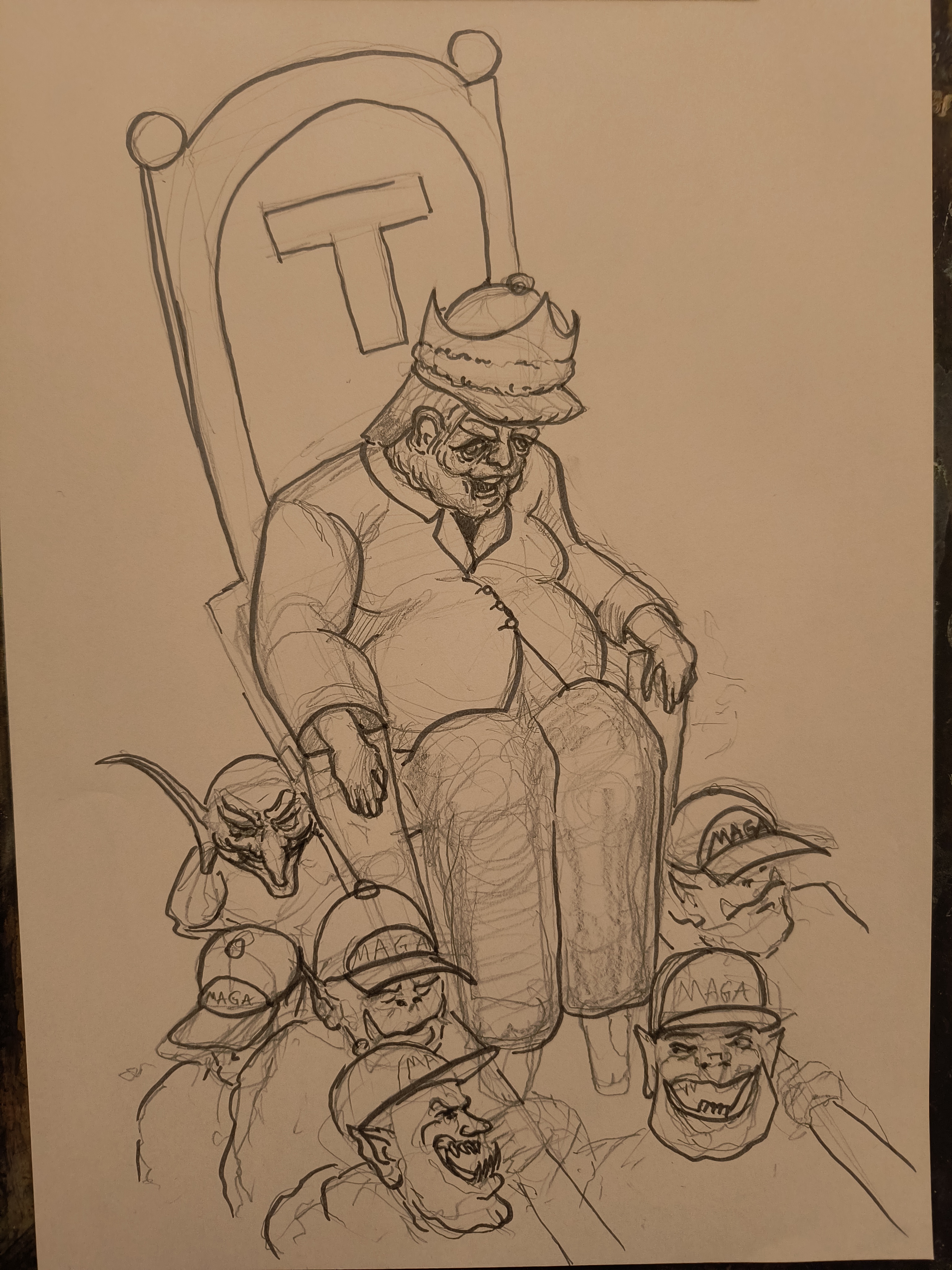 A Chaotic Sketch of the Emperor on His Throne, Supported by Loyal Followers