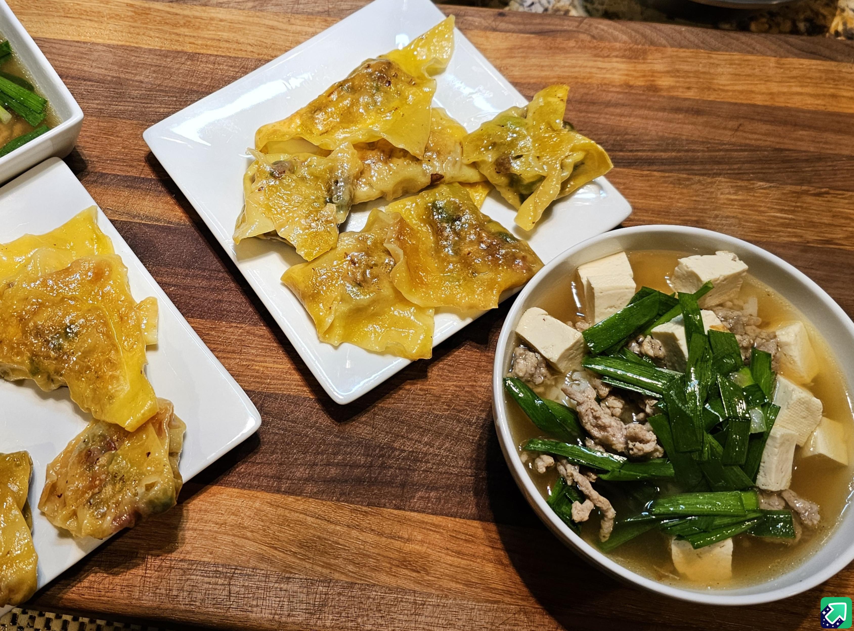 Enjoying Canh Hủ Tiếu (Vietnamese soup) along with some delicious leftover dumplings.
