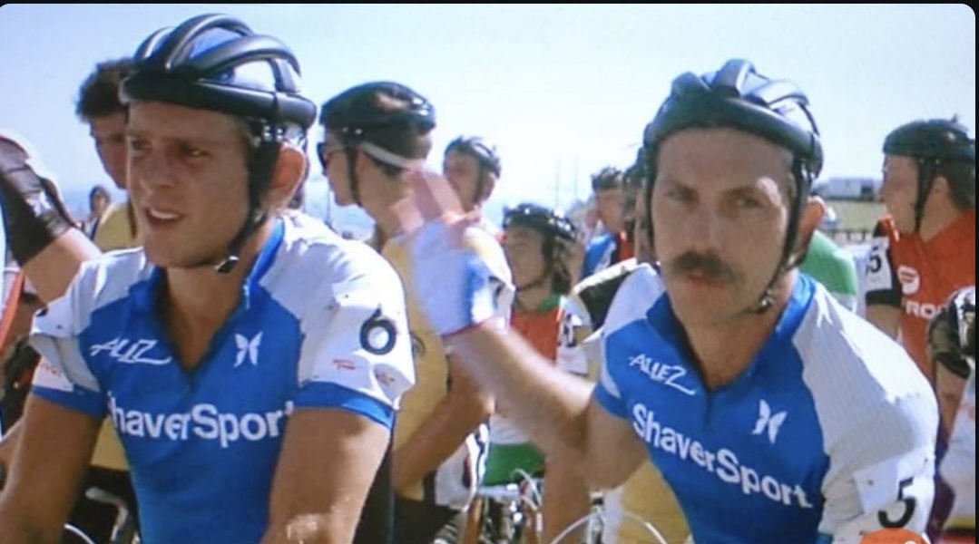 Check out Kevin Costner rocking Lycra and a mustache!