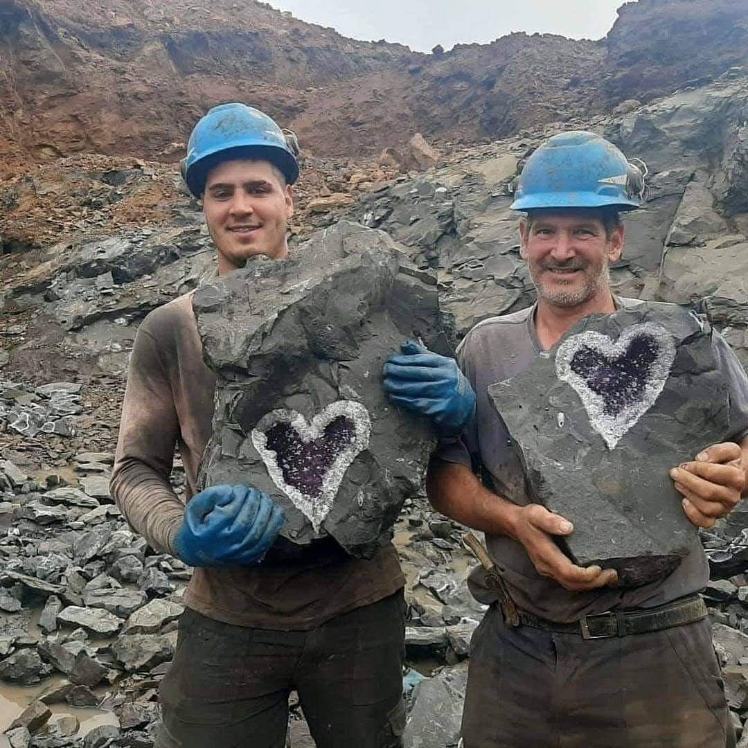 Miners in Uruguay discovered a stunning heart-shaped amethyst geode inside a rock!