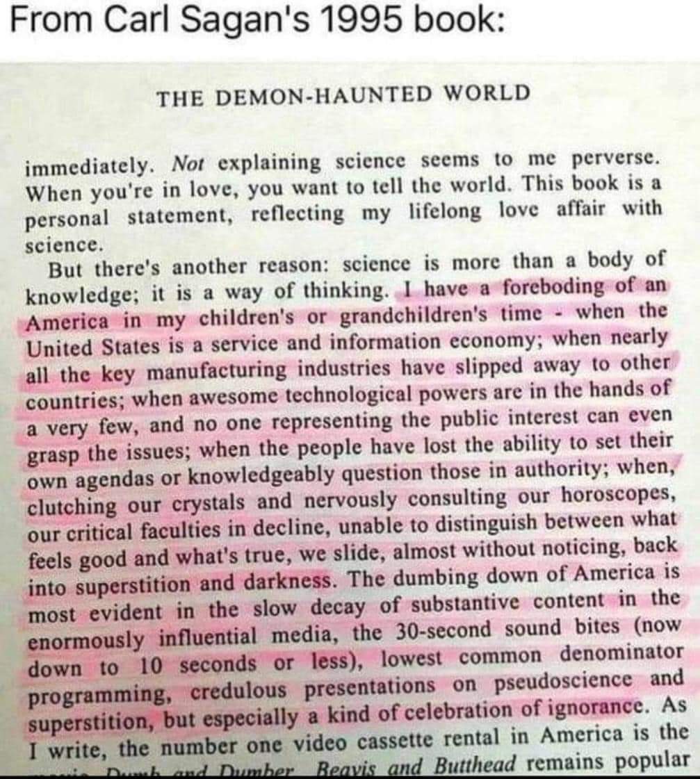 Sagan Wasn't Alone in Predicting Our Downfall