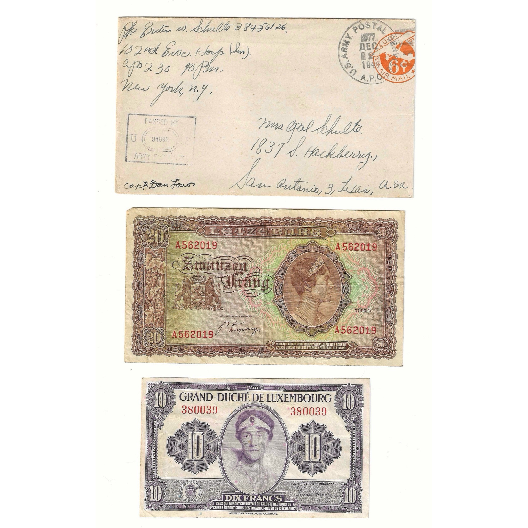 A WWII Letter from a U.S. Serviceman in Luxembourg, Complete with Currency Sent Home