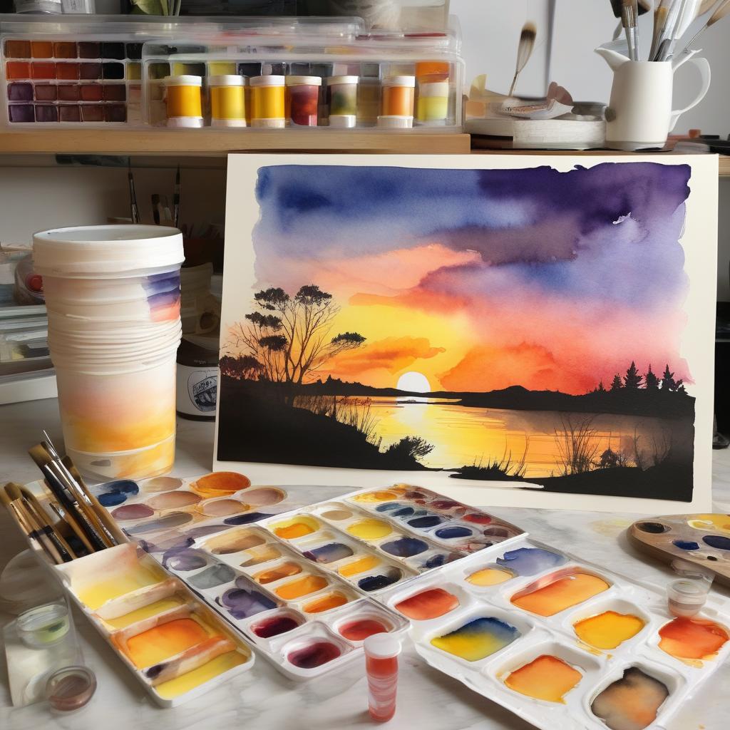 A stunning watercolor sunset