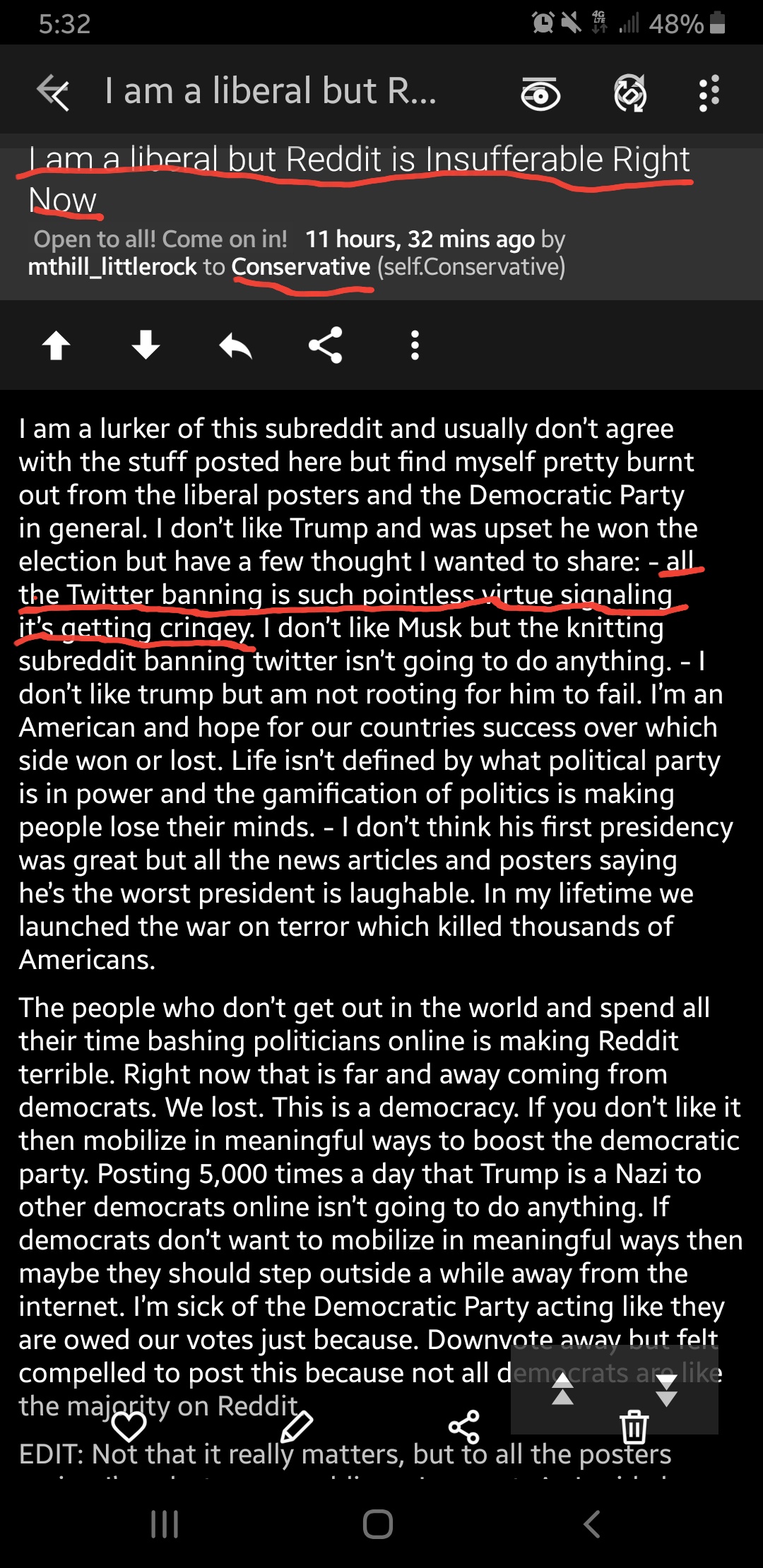 There's a Psy-OP happening in Conservative circles to normalize Musk and act like both sides oppose banning X.