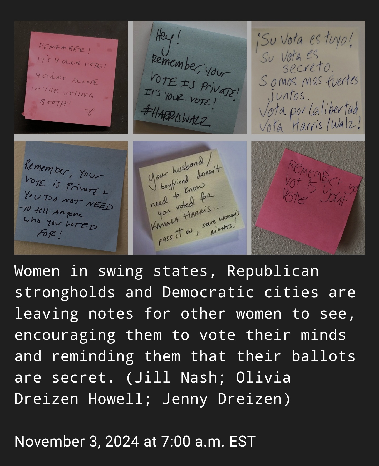 Post-It Notes in Women's Restrooms: Vote Kamala!