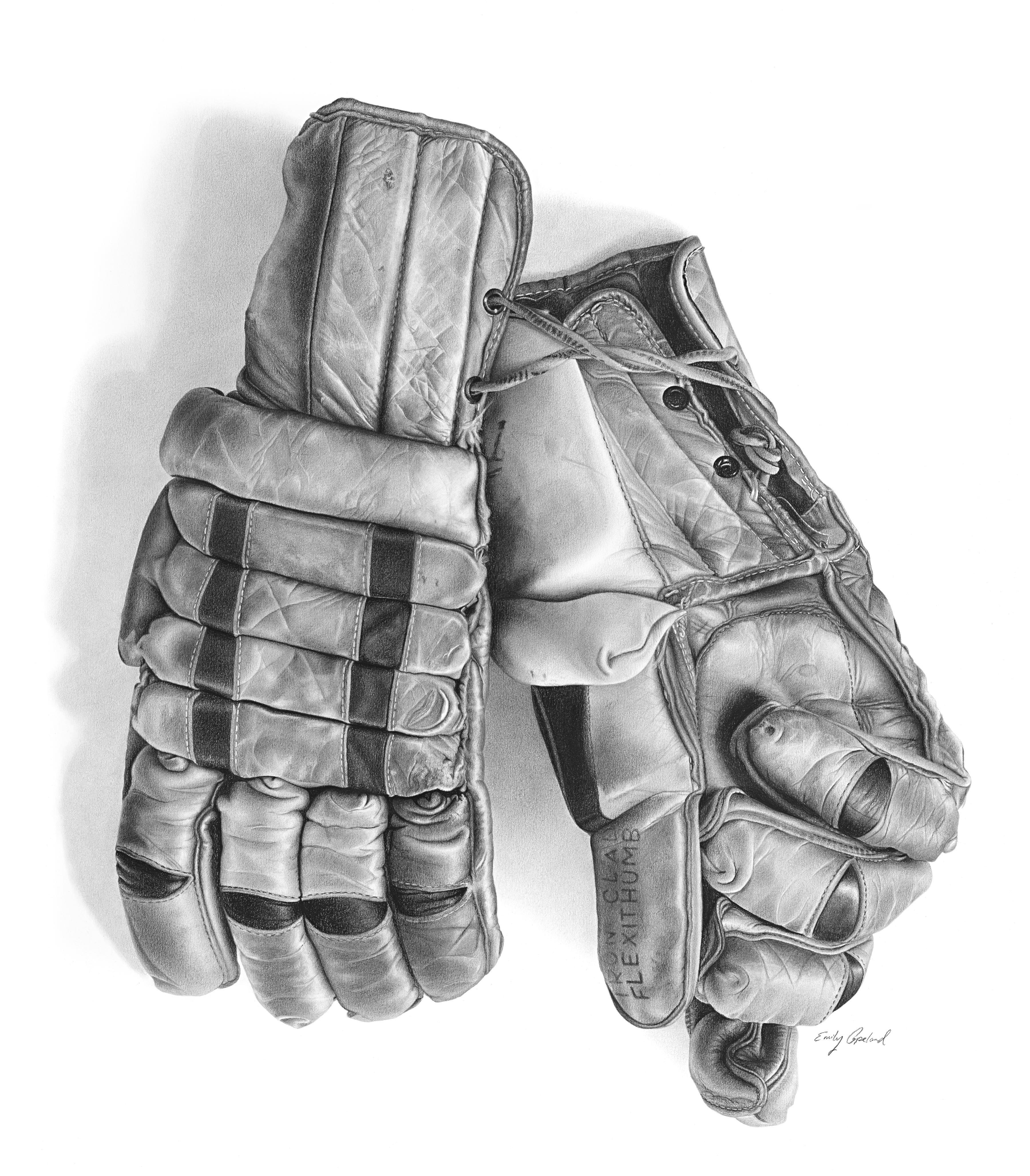 Hand-Drawn Vintage Hockey Gloves: A Nostalgic Touch