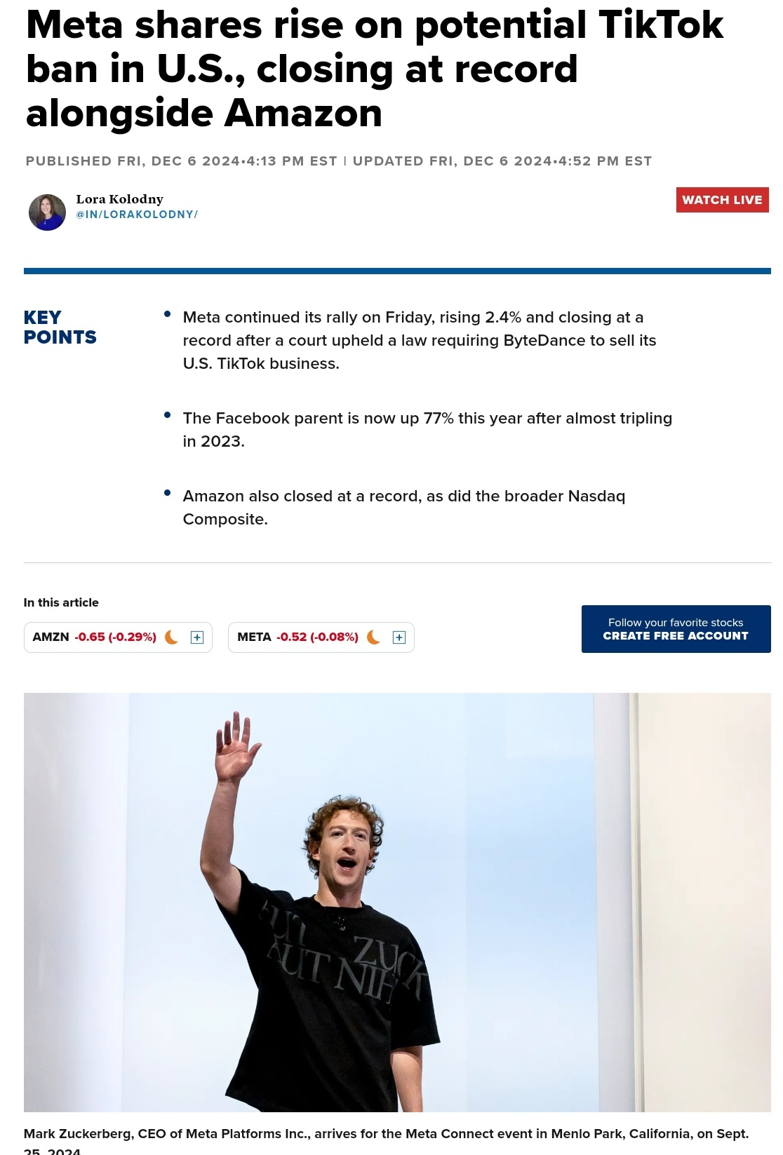 Meta's stock soars amid TikTok ban rumors in the U.S., hitting record highs alongside Amazon!