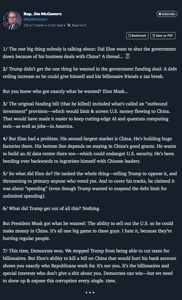 Rep Jim McGovern Reveals How Trump Missed Out While Elon Struck Gold