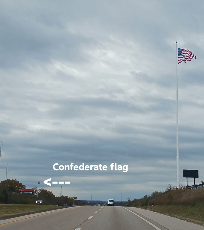 A Stunning 300-Foot American Flag Towers Over a 50-Foot Confederate Flag on Highway 54