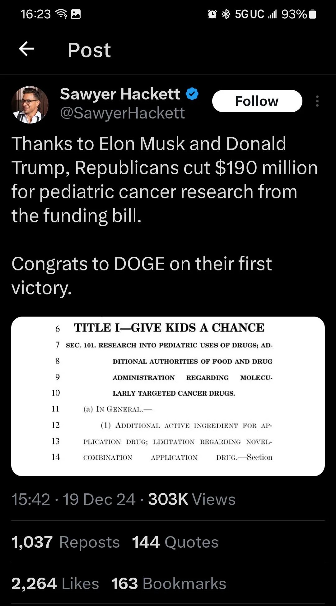 President Musk Takes Aim at the Real Villains: Child Cancer Patients