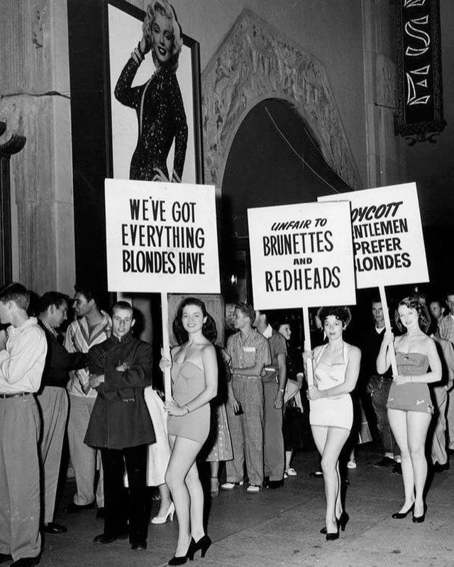 Brunettes rally against the 1955 film 'Gentlemen Prefer Blondes'