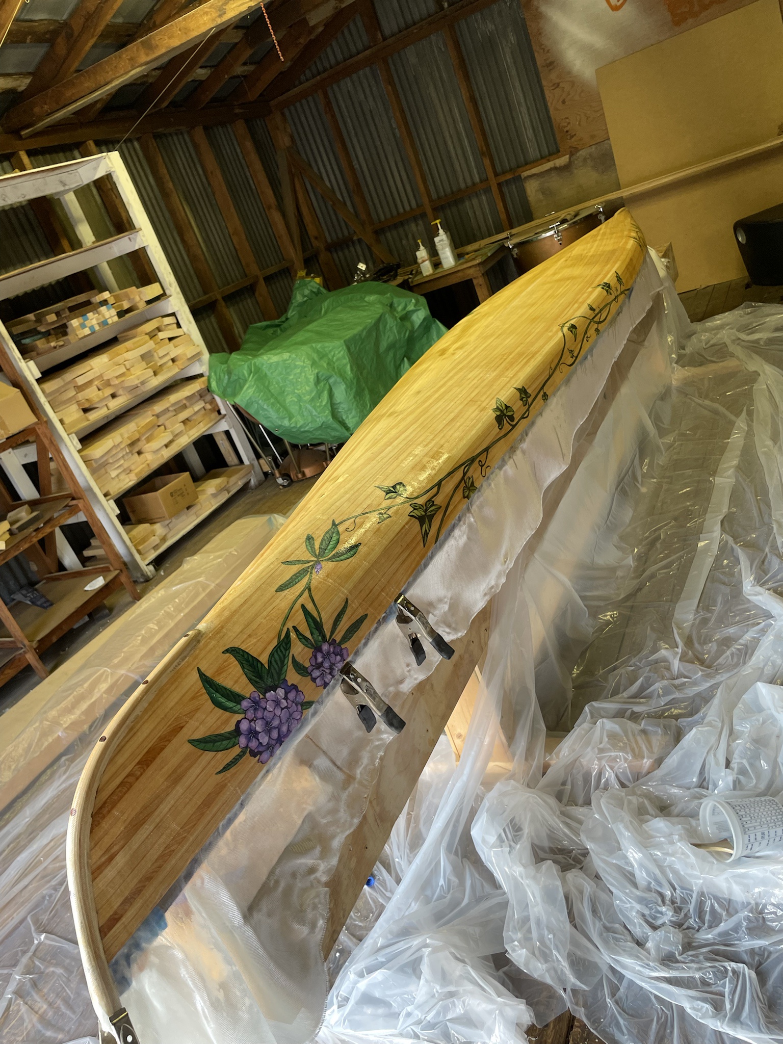 First Layer of Fiberglass and Epoxy Applied to the Kayak Build!