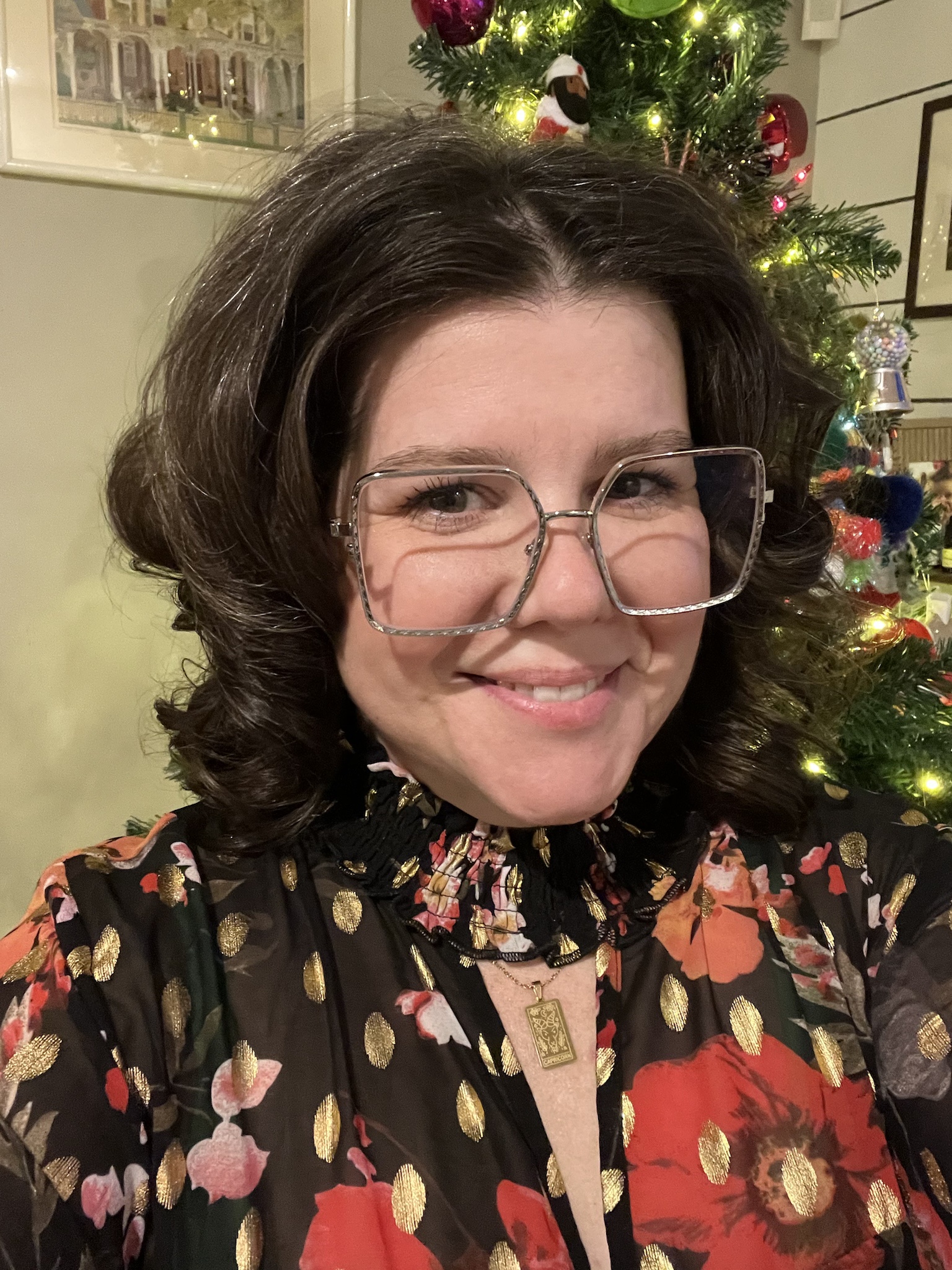 Striking a pose for a disco-themed Christmas selfie!