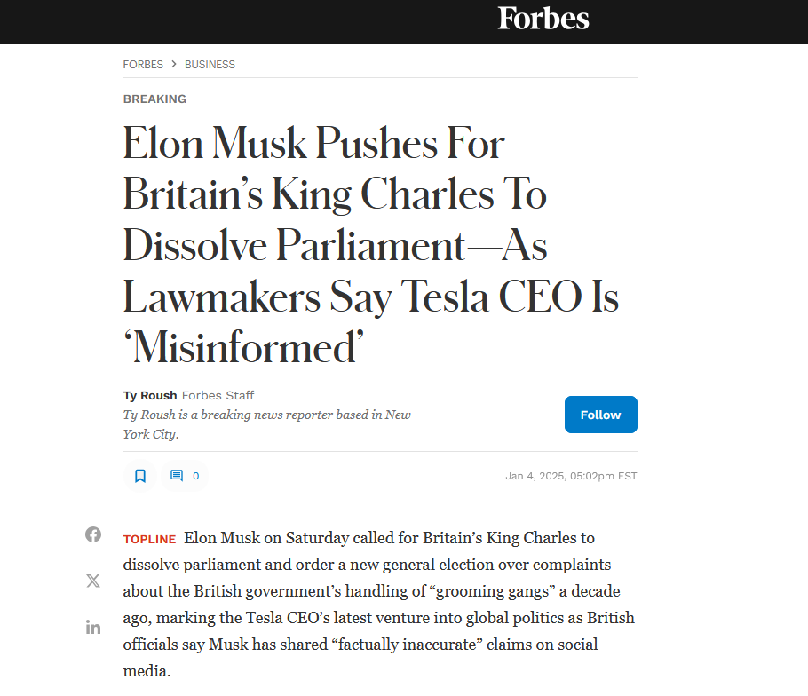 Elon Musk Advocates for King Charles to Take Bold Action on Parliament