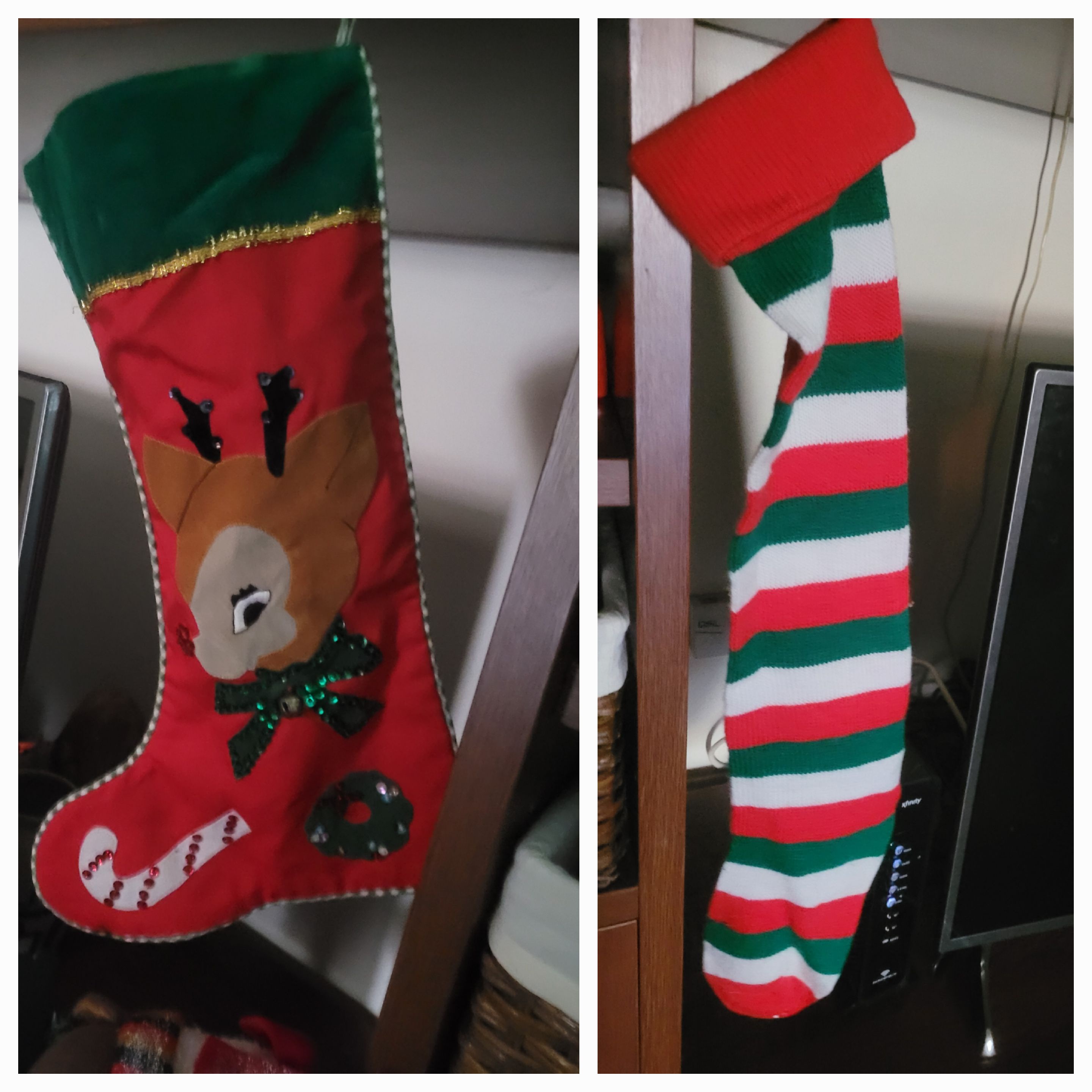 The sibling rivalry of holiday stockings: mine vs. my brother's.