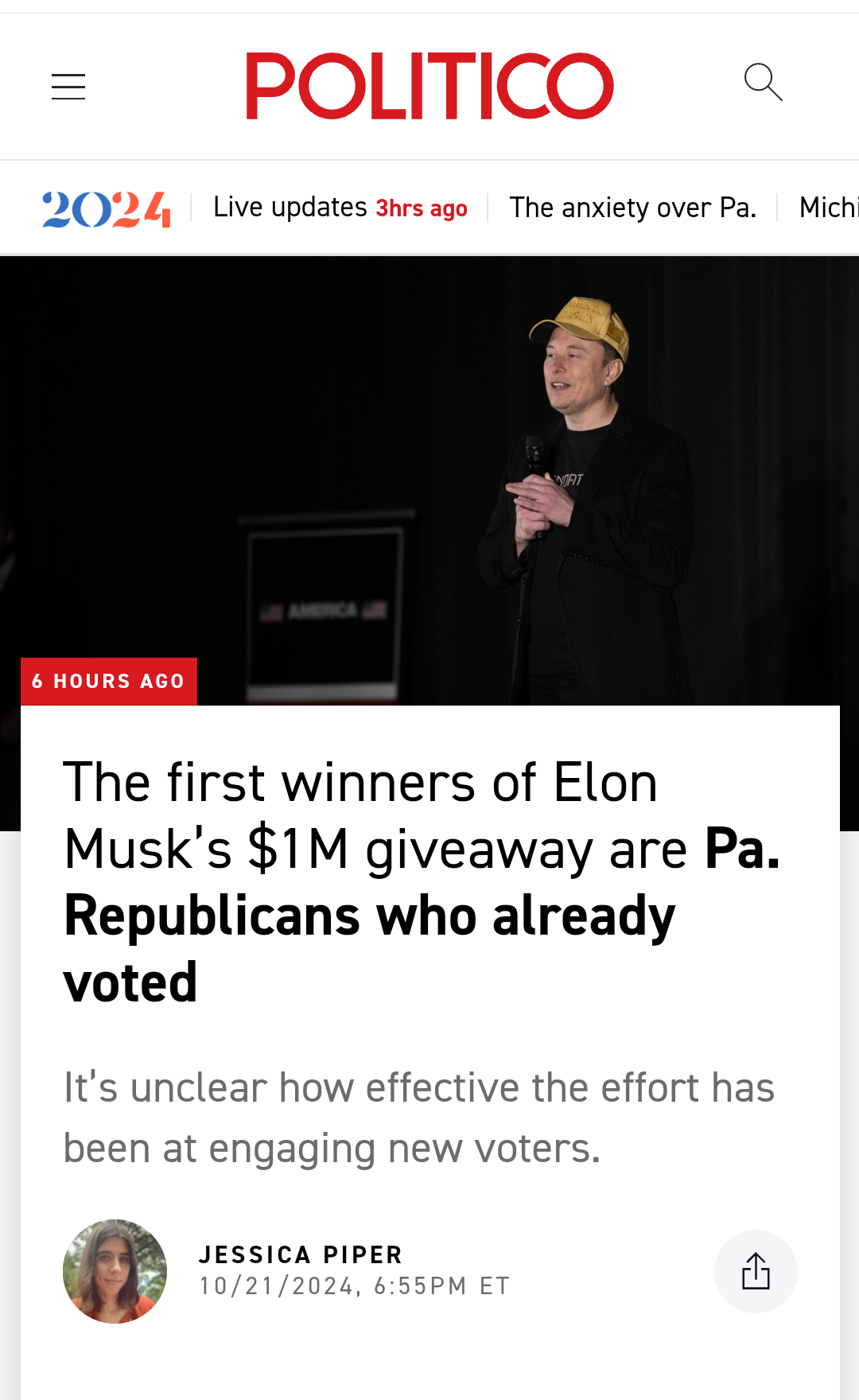 The first recipients of Elon Musk's $1M giveaway: Pennsylvania Republicans who already cast their votes