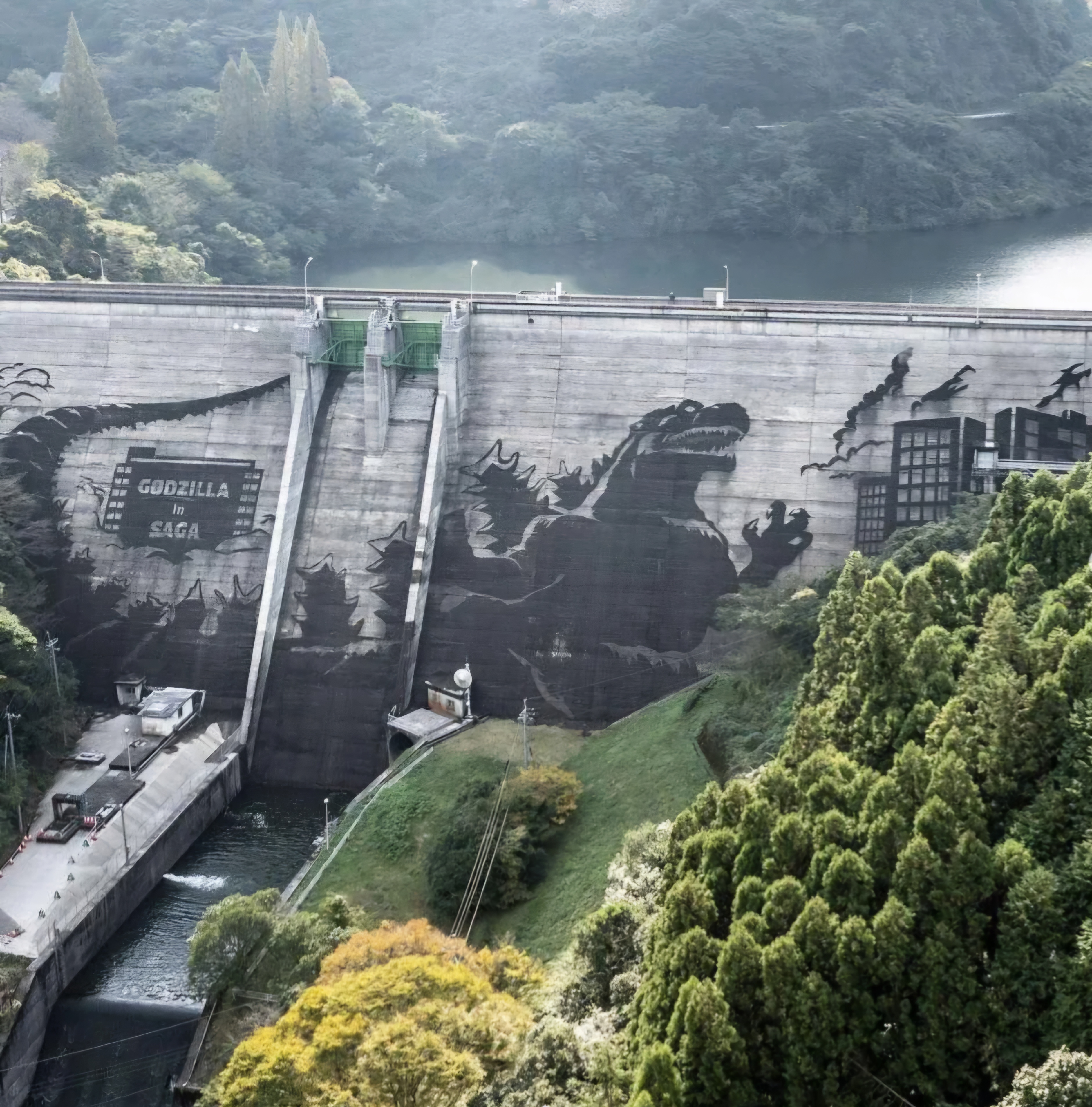 Godzilla at the Iwaya Kawauchi Dam in Japan
