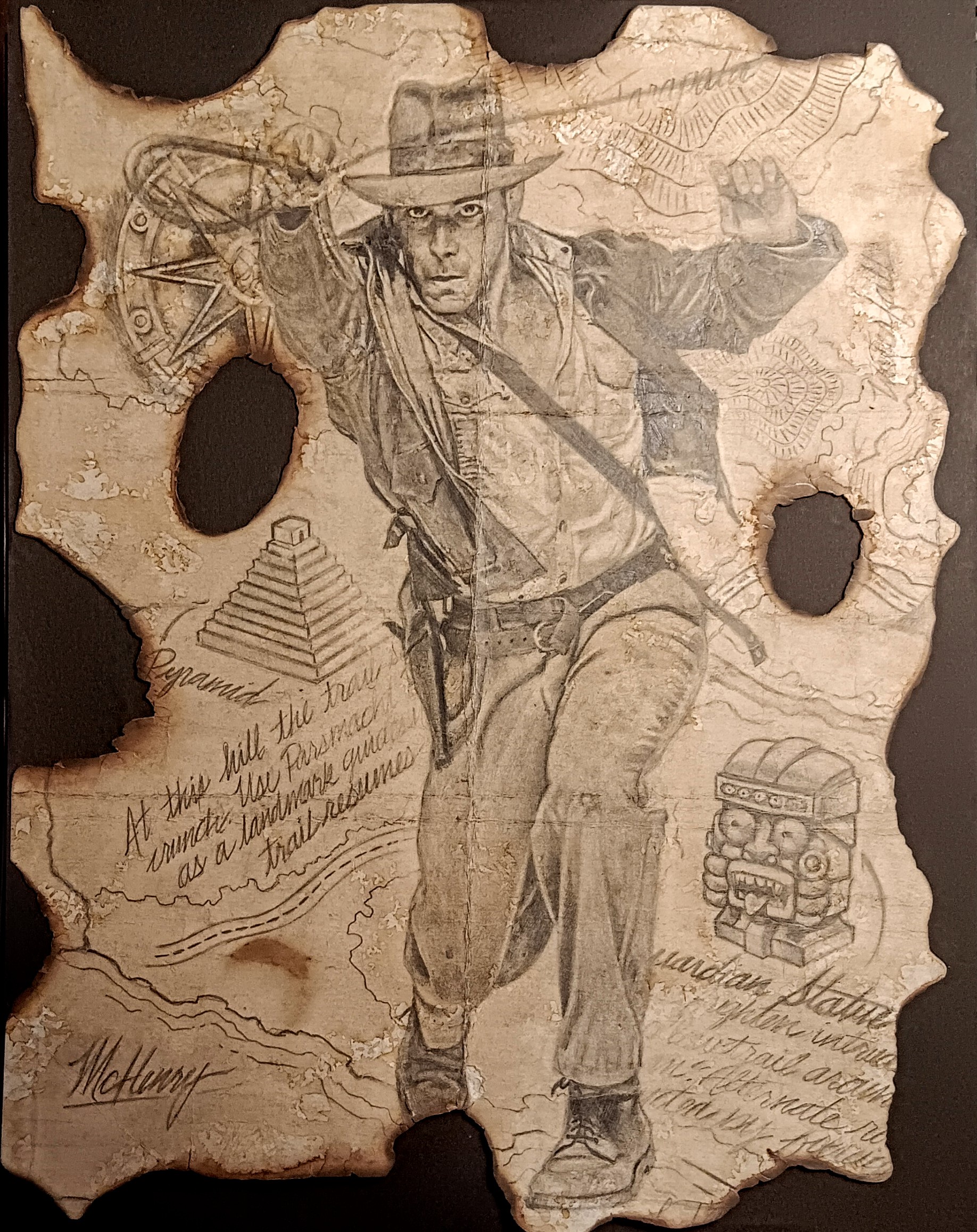 A Unique Portrait of Indiana Jones: Pencil, Graphite, and Coffee Stains