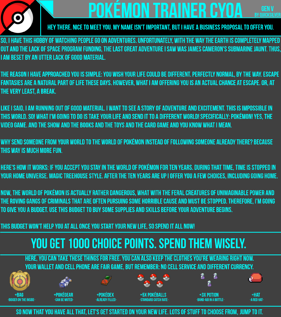 Embark on an Epic Adventure: Pokemon Trainer Jumpchain CYOA by Quicksilver