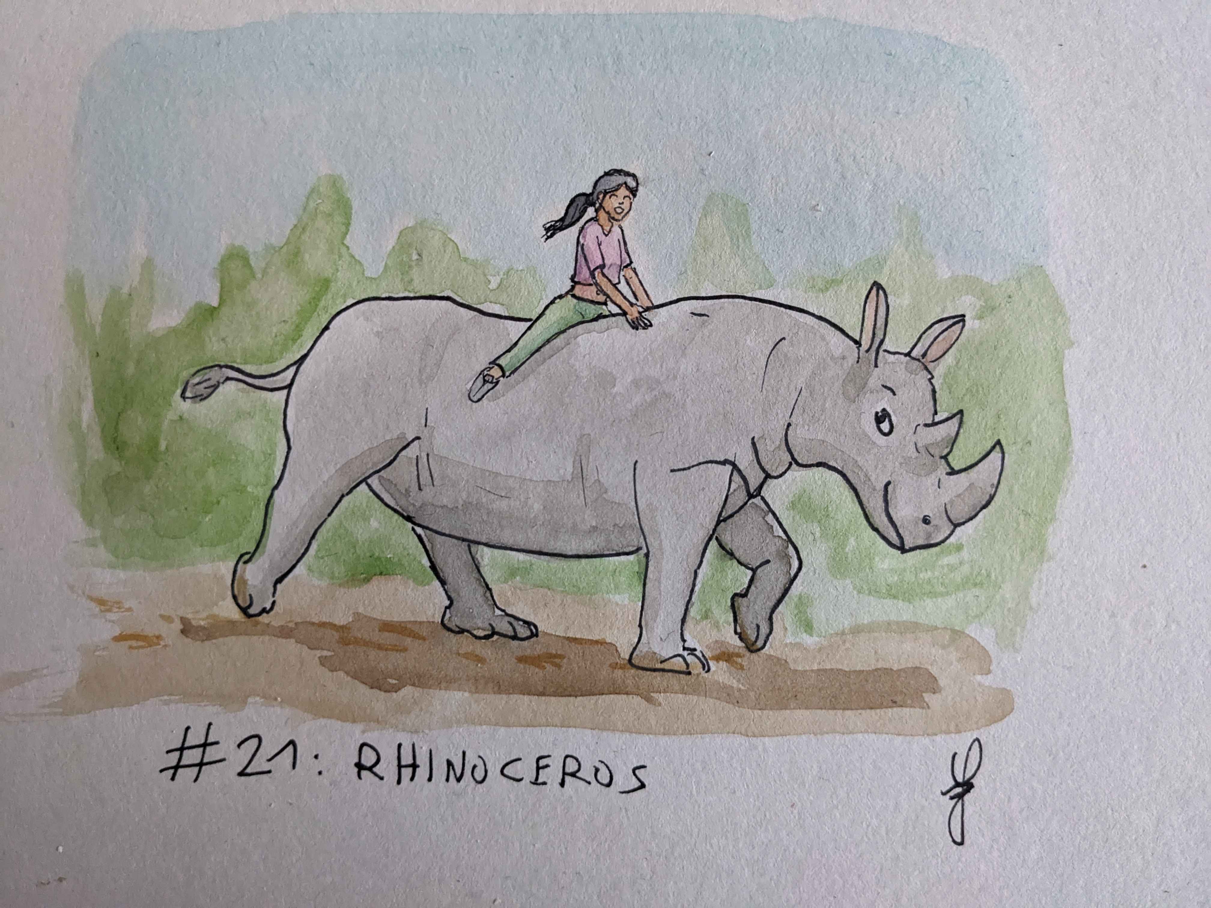 Inktober Day 21 features a majestic Rhinoceros!