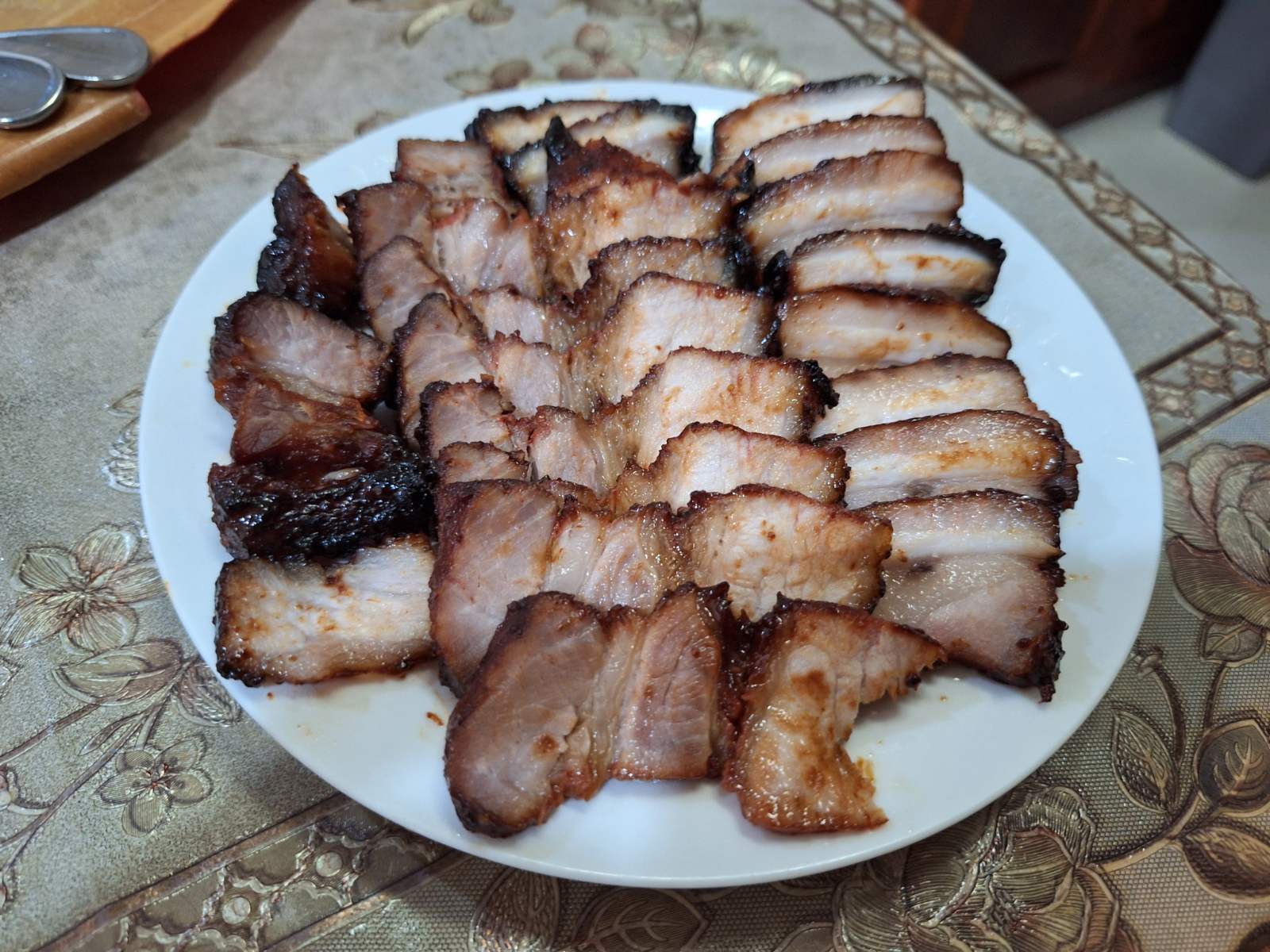 Delicious Home-Cooked Feast: Pork Char Siew, Steamed Prawn Egg, and Pumpkin Rice