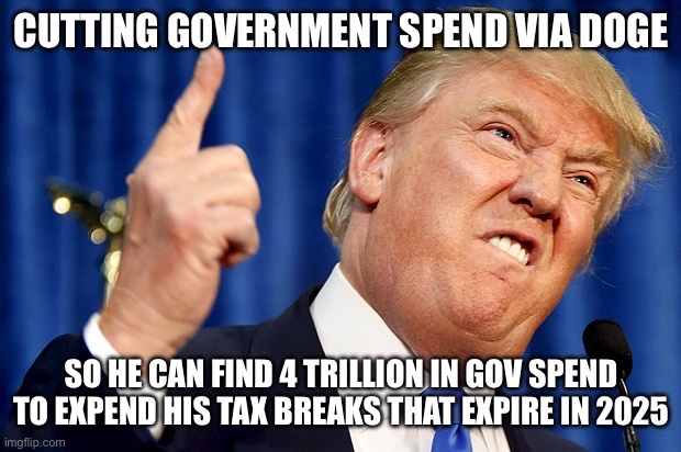 Stay focused on the bigger picture: his ultimate goal is to slash government funding to maintain those sweet 2017 tax breaks for himself and the wealthy elite.