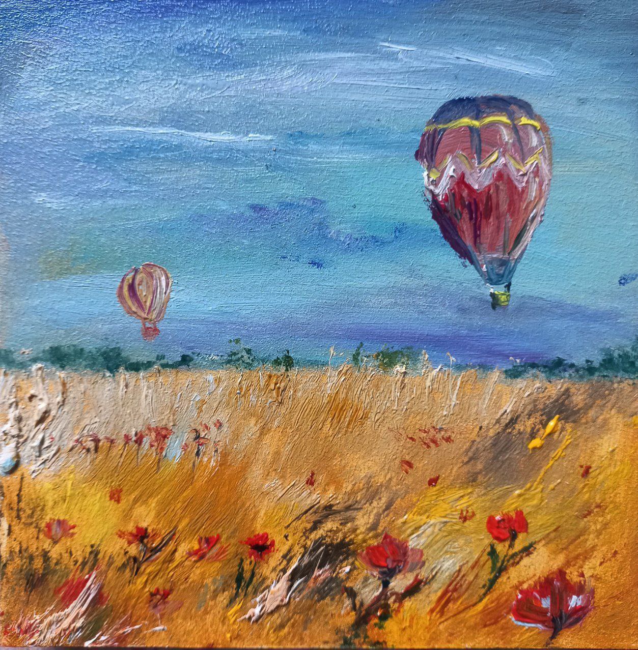 Captivating Oil Painting: A Landscape Filled with Colorful Balloons