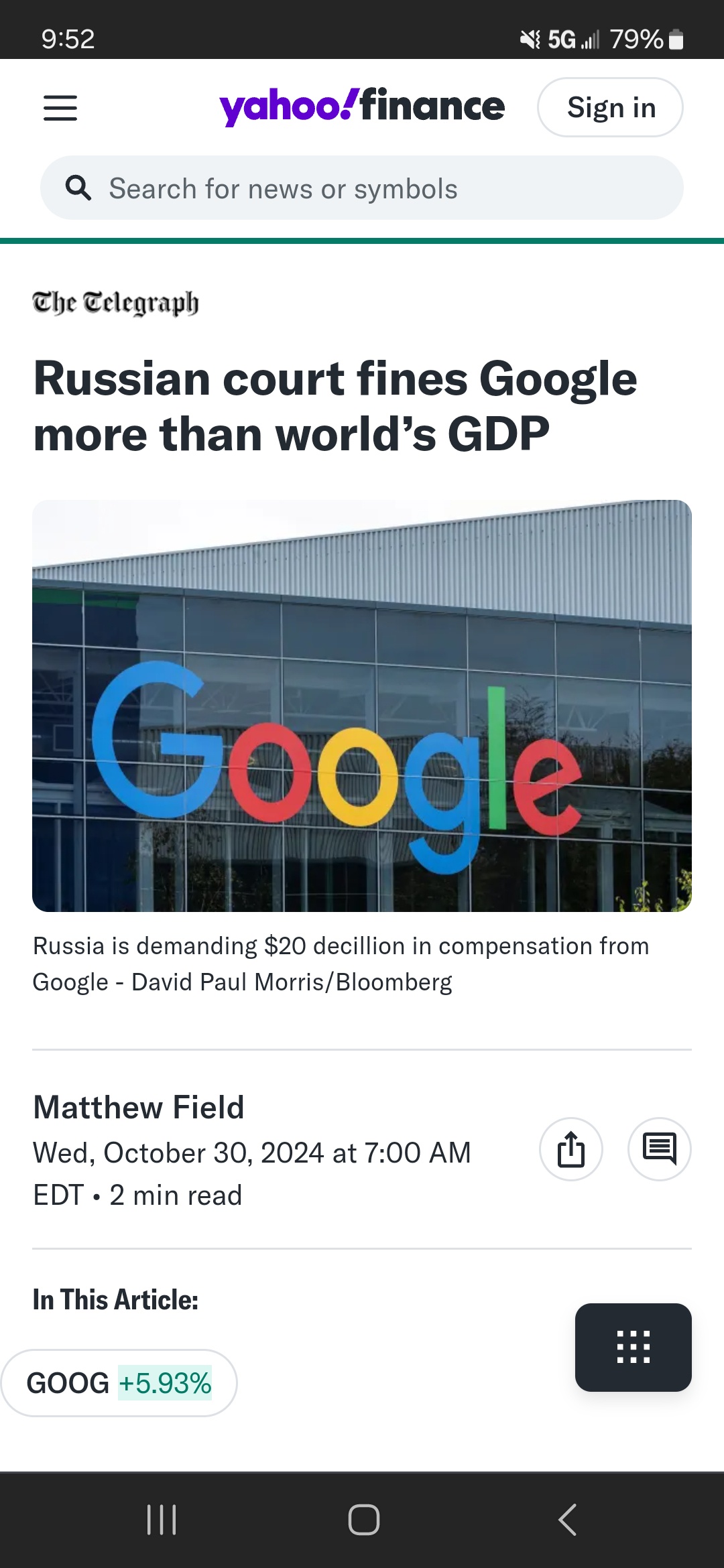Russian Court Slaps Google with Fines Exceeding the Entire World's GDP