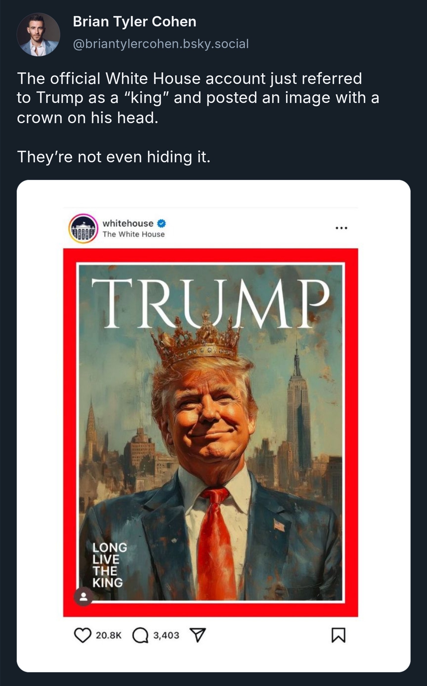 Not even trying to hide it anymore.
