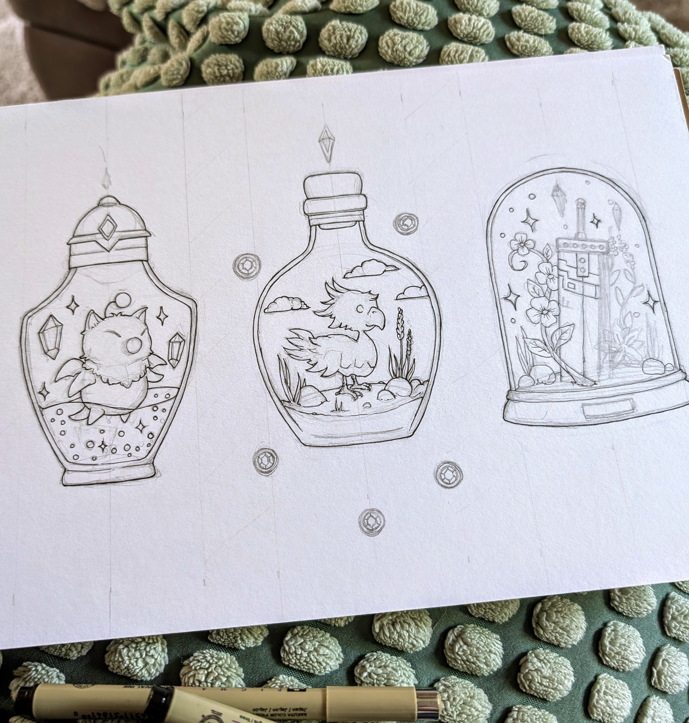 Crafting My Latest Ink Masterpiece: A Quirky Fantasy in Potion Bottles