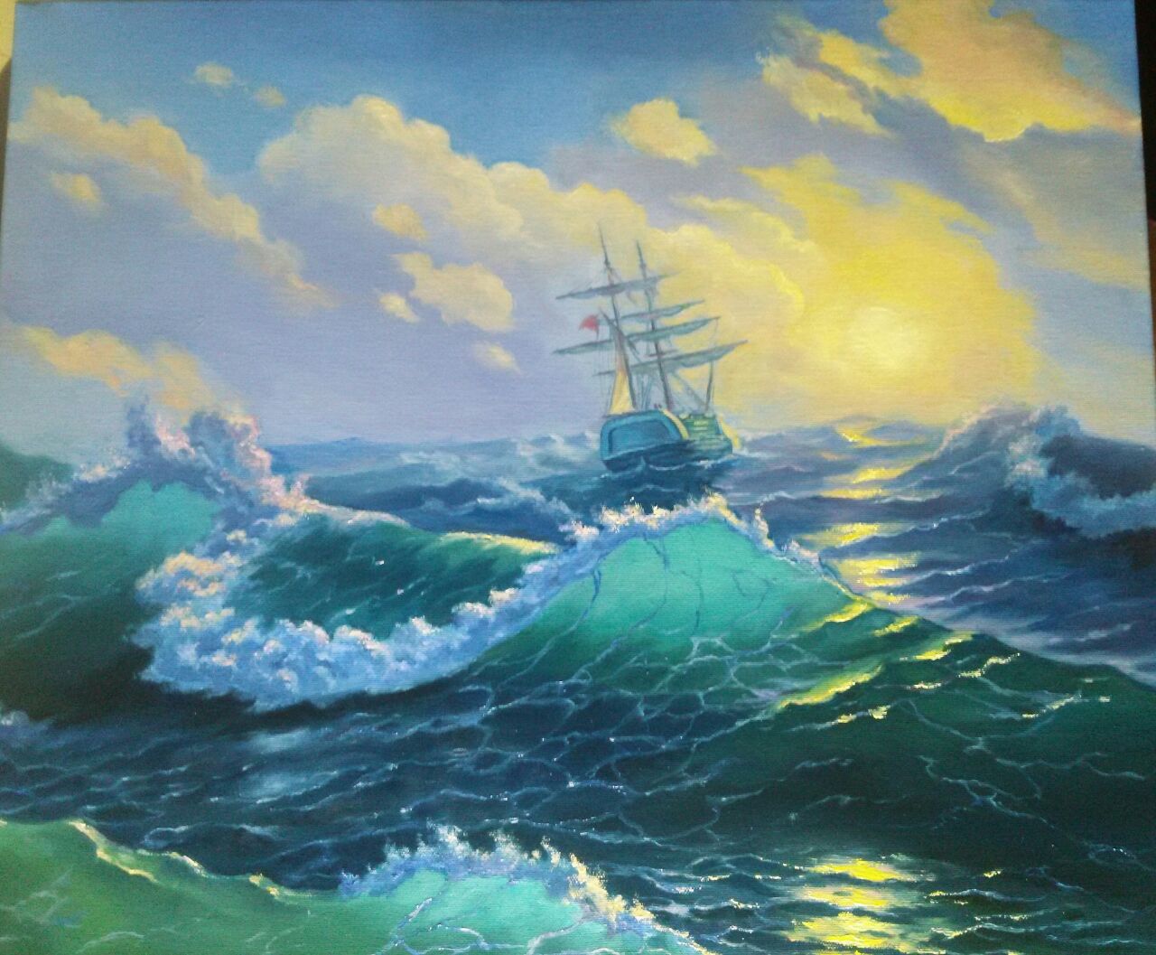 My Oil Painting: A Serene Scene by the Sea
