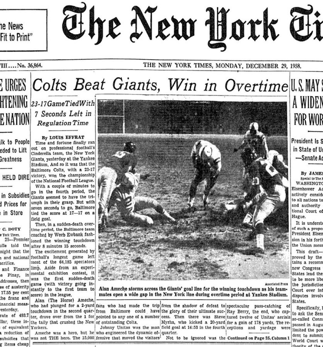 A Game for the Ages: Colts vs. Giants in the First Sudden-Death Overtime