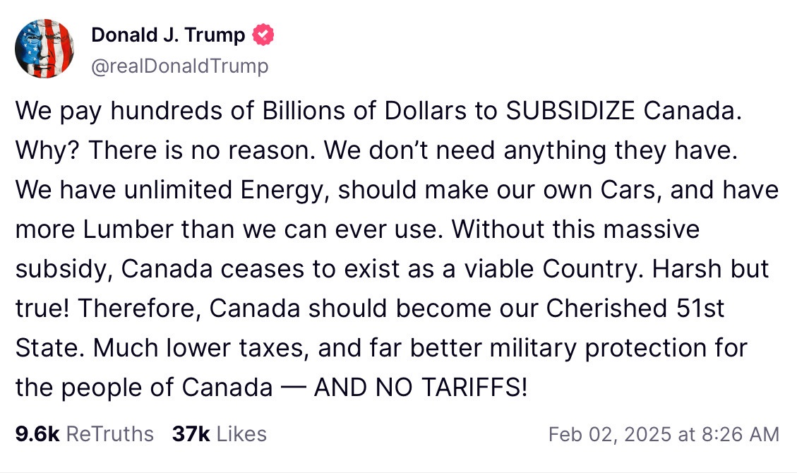 It's hilarious how he thinks Canada is just one state. Buckle up for World War III!