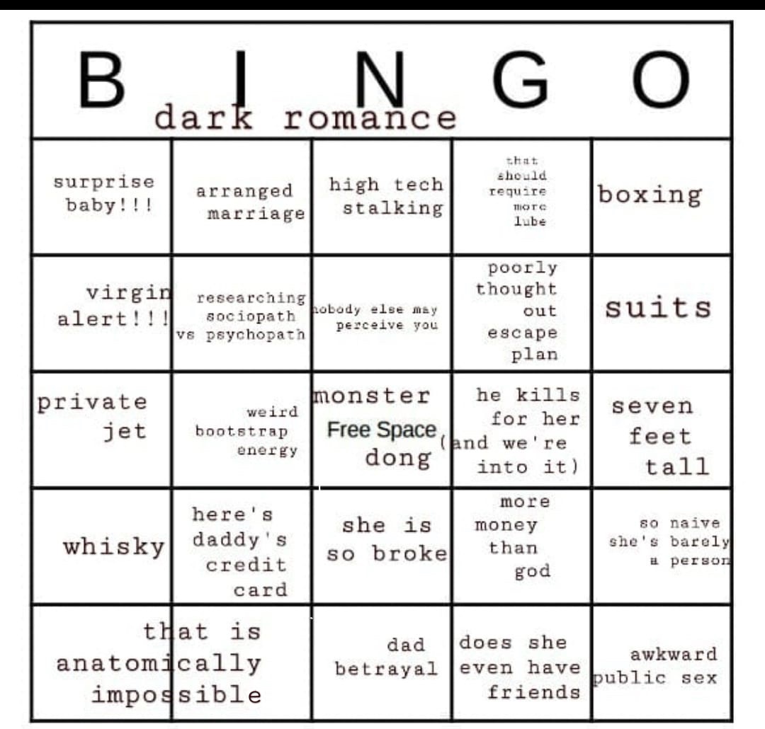 Bingo for Dark Romance Novel Enthusiasts
