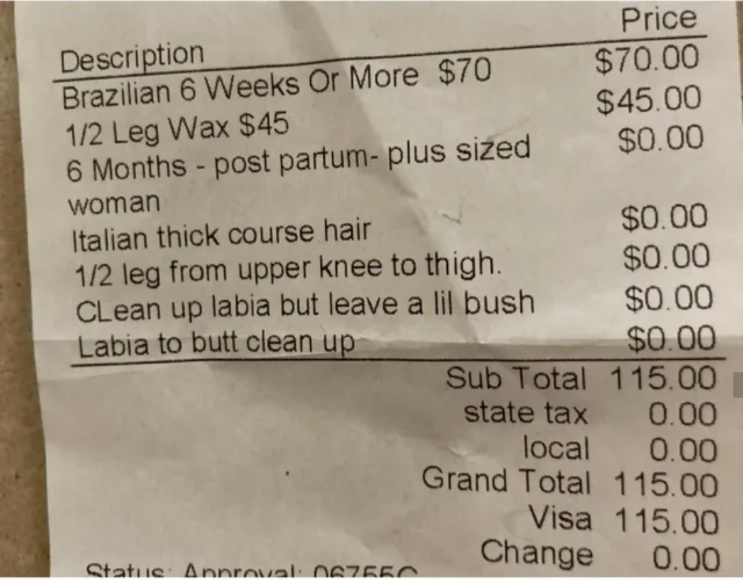 An oddly specific receipt from my day at the spa...