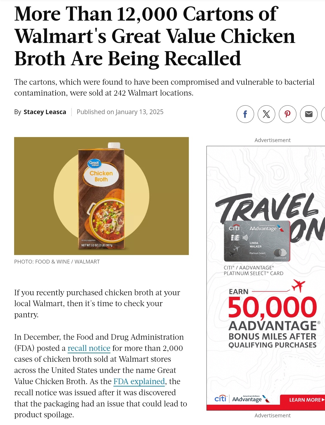 Walmart's Great Value Chicken Broth Faces a Massive Recall of Over 12,000 Cartons