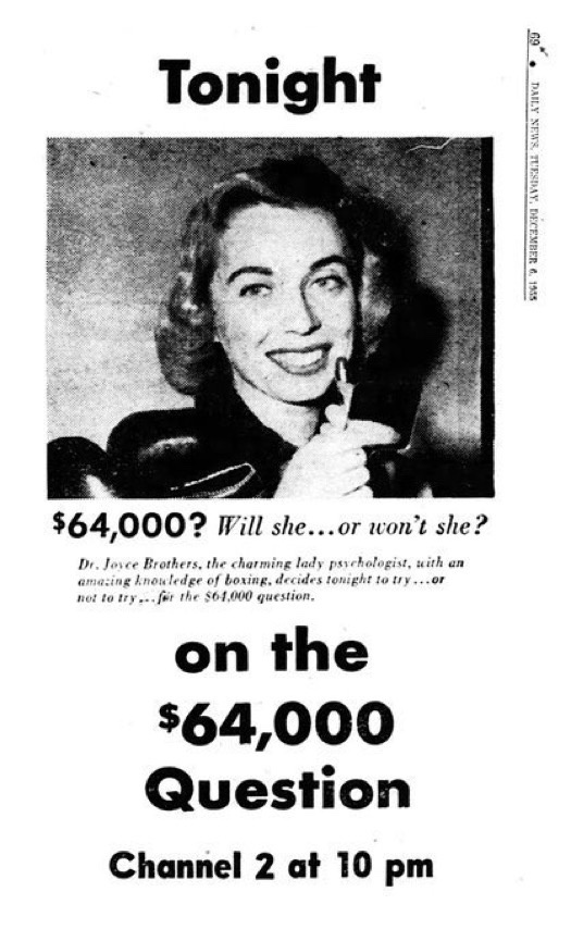 A Milestone Moment: Dr. Joyce Brothers Wins Big on 'The $64,000 Question' in 1955