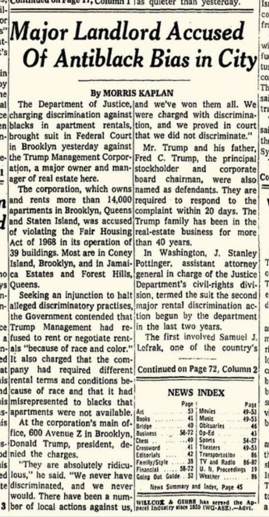 October 1973: Donald Trump Faces Accusations of Antiblack Bias in the New York Times