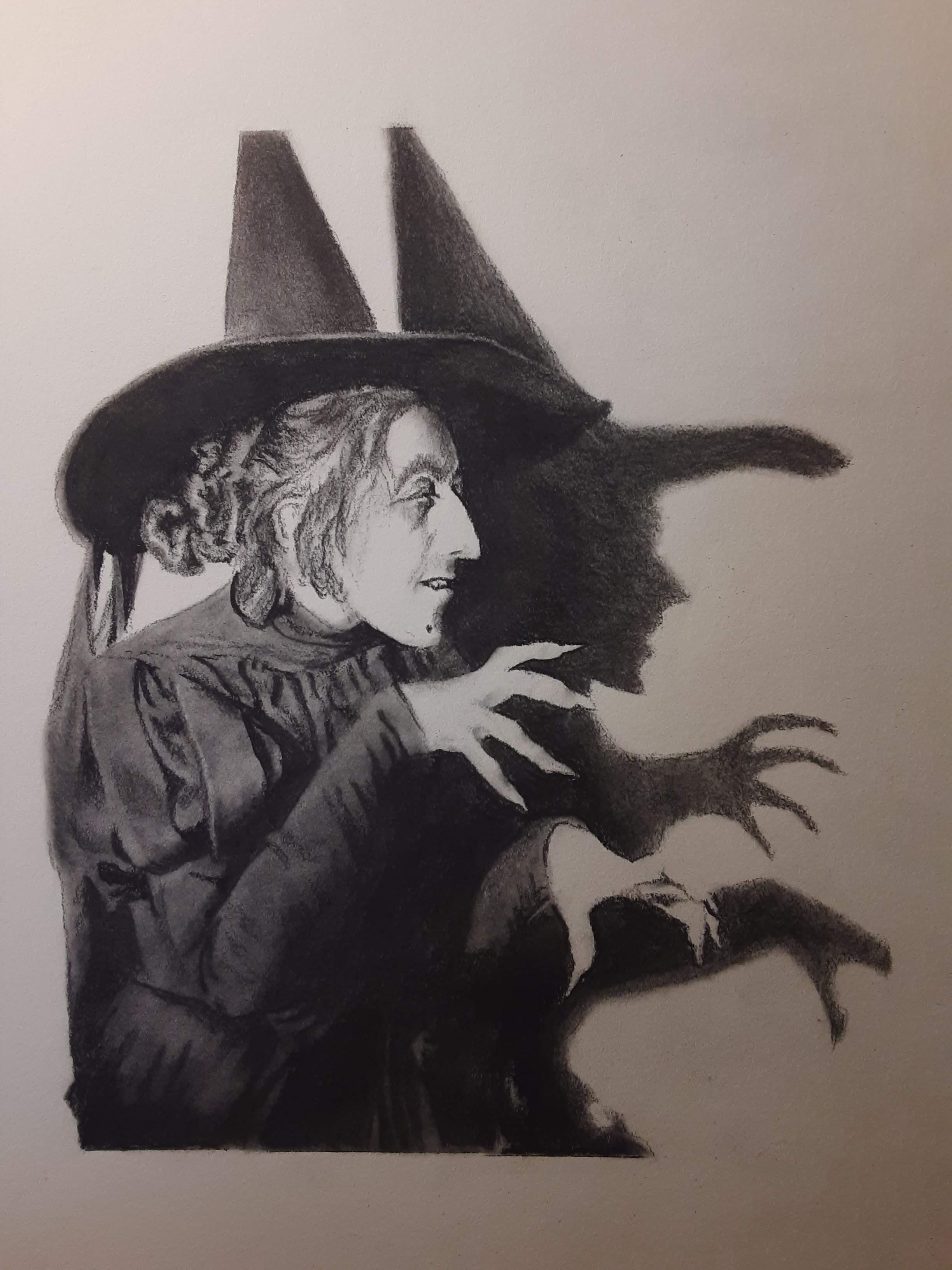 Margaret Hamilton's Charcoal Portrait as the Wicked Witch of the West