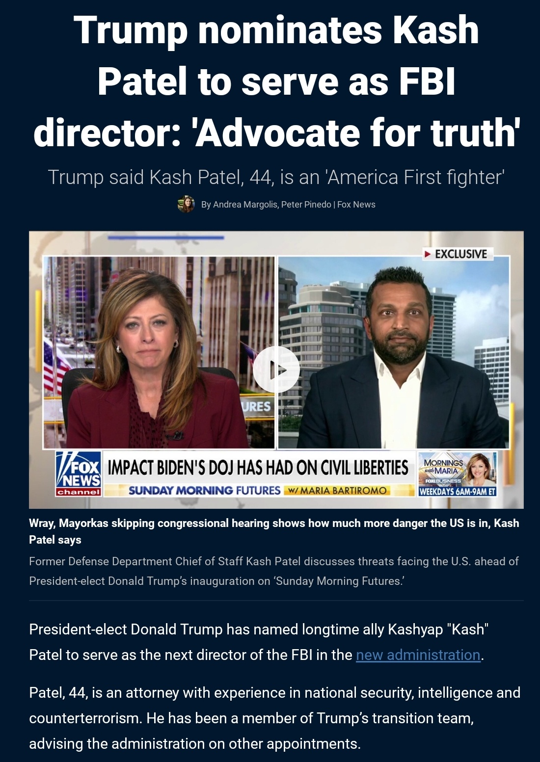 Trump's Bold Move: Nominating Kash Patel as FBI Director to Champion Truth