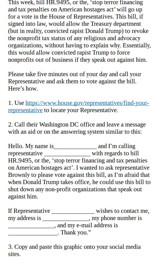 Make your voice heard: Contact your Representative to prevent Donald Trump from silencing nonprofits!
