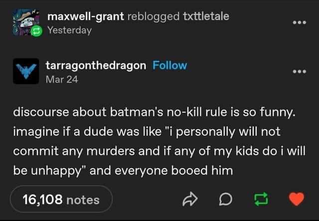 Why does everyone focus on Batman's no-kill rule while ignoring that Spider-Man and Superman follow the same code along with most superheroes?