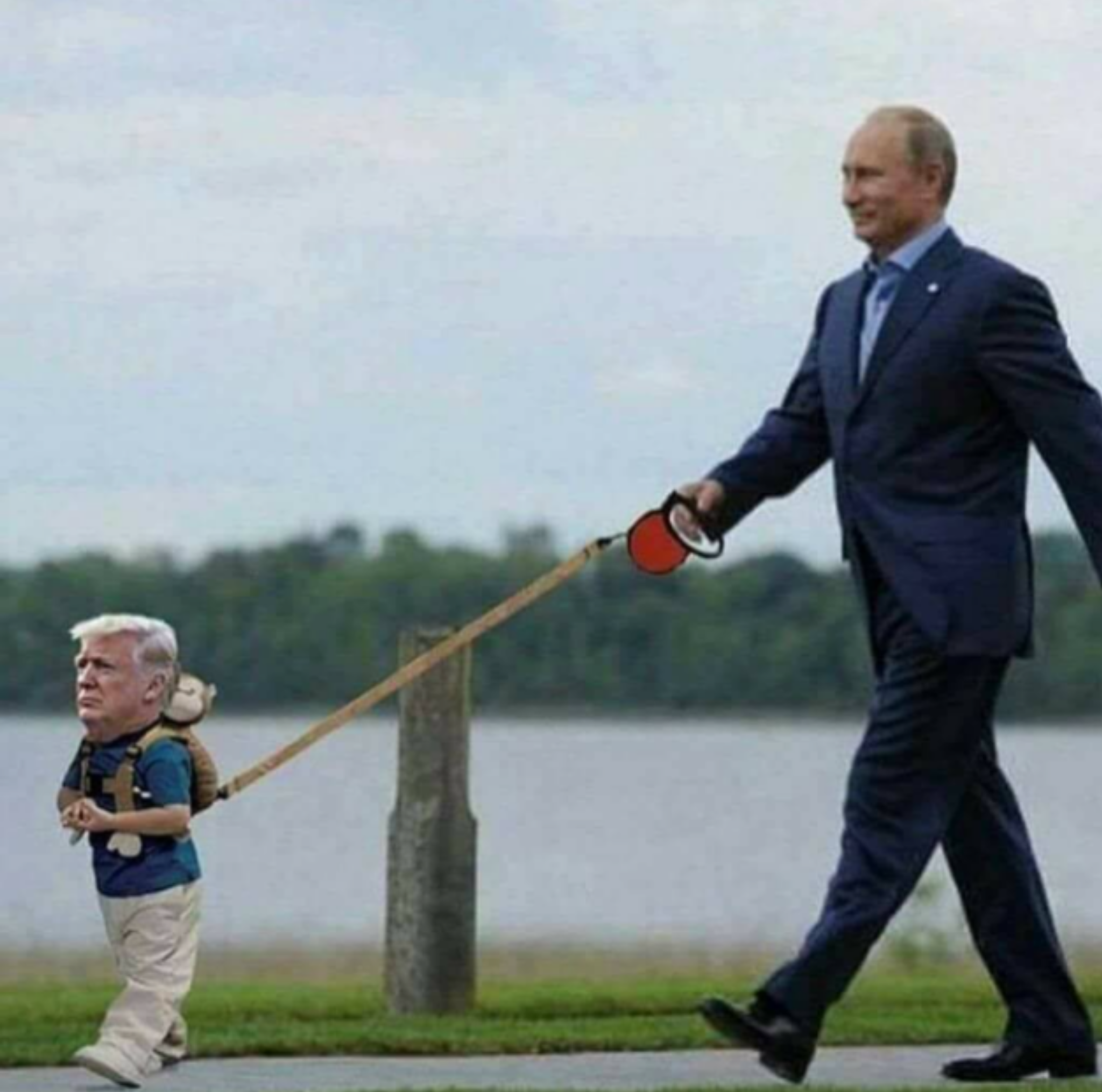 Taking his dog for a walk!