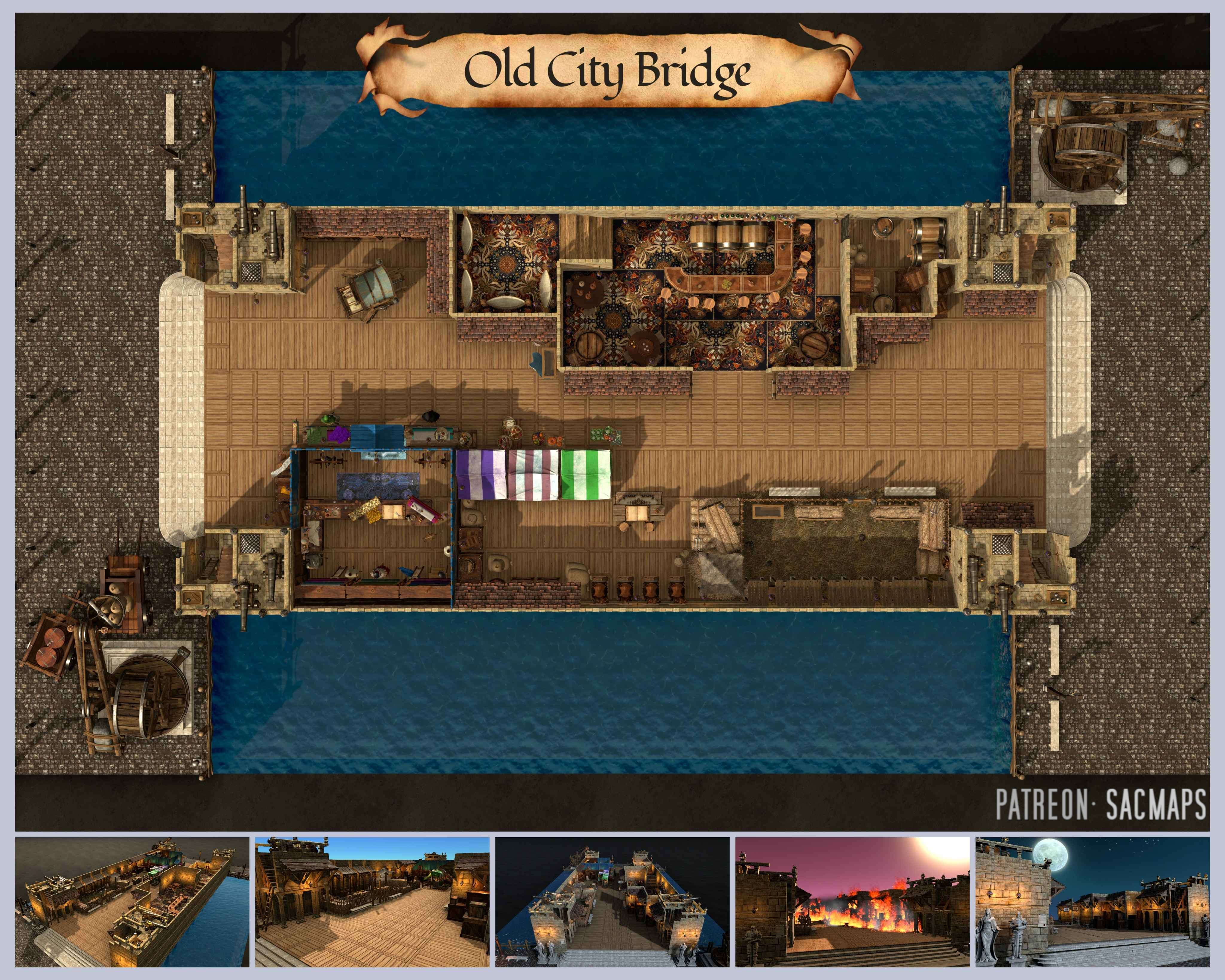 Explore the Old City Bridge with these free DnD and TTRPG maps!