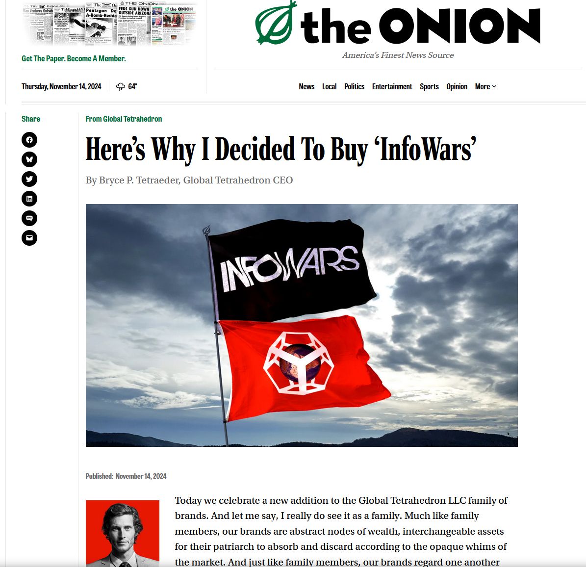 Breaking news: 'The Onion' has just purchased InfoWars!
