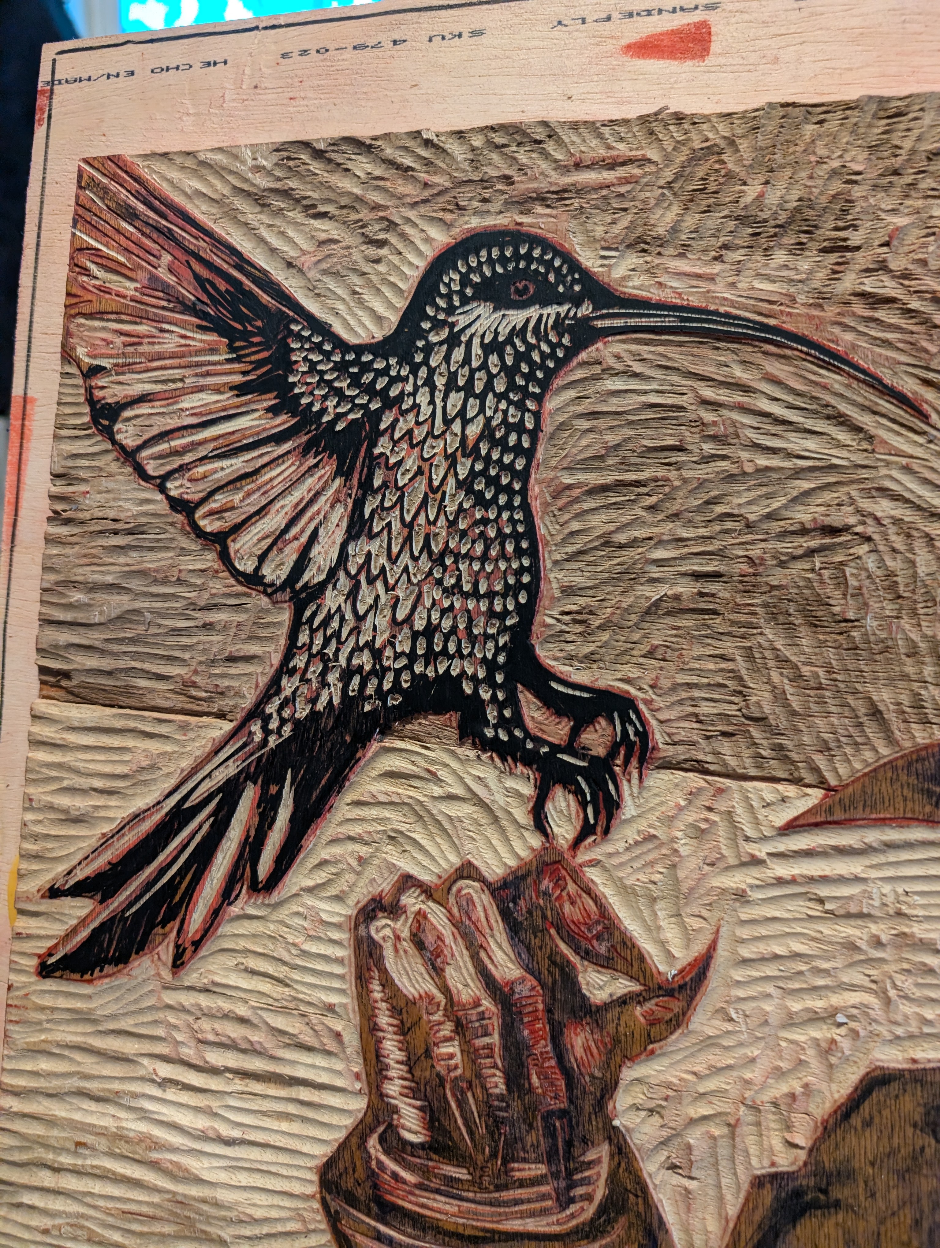 Beautiful Hummingbird Design for a Woodblock Print