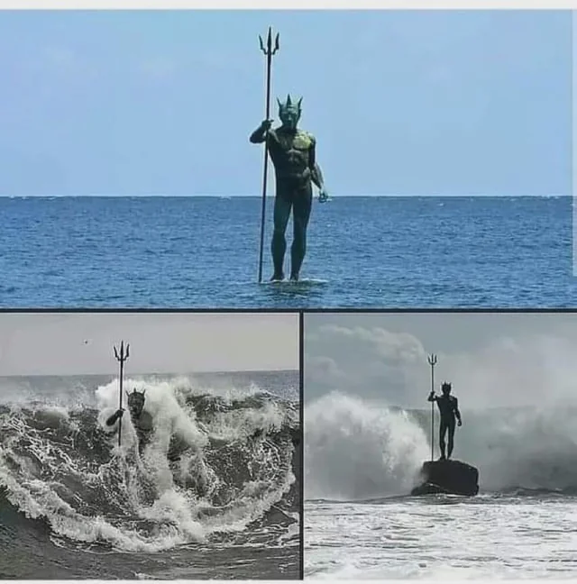 The Majestic Neptune Statue at Melenara Beach: A Dance with the Waves