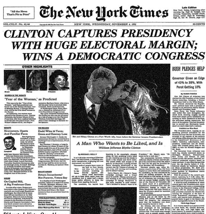 Historic Moment: Bill Clinton Elected as the 42nd President on November 3, 1992