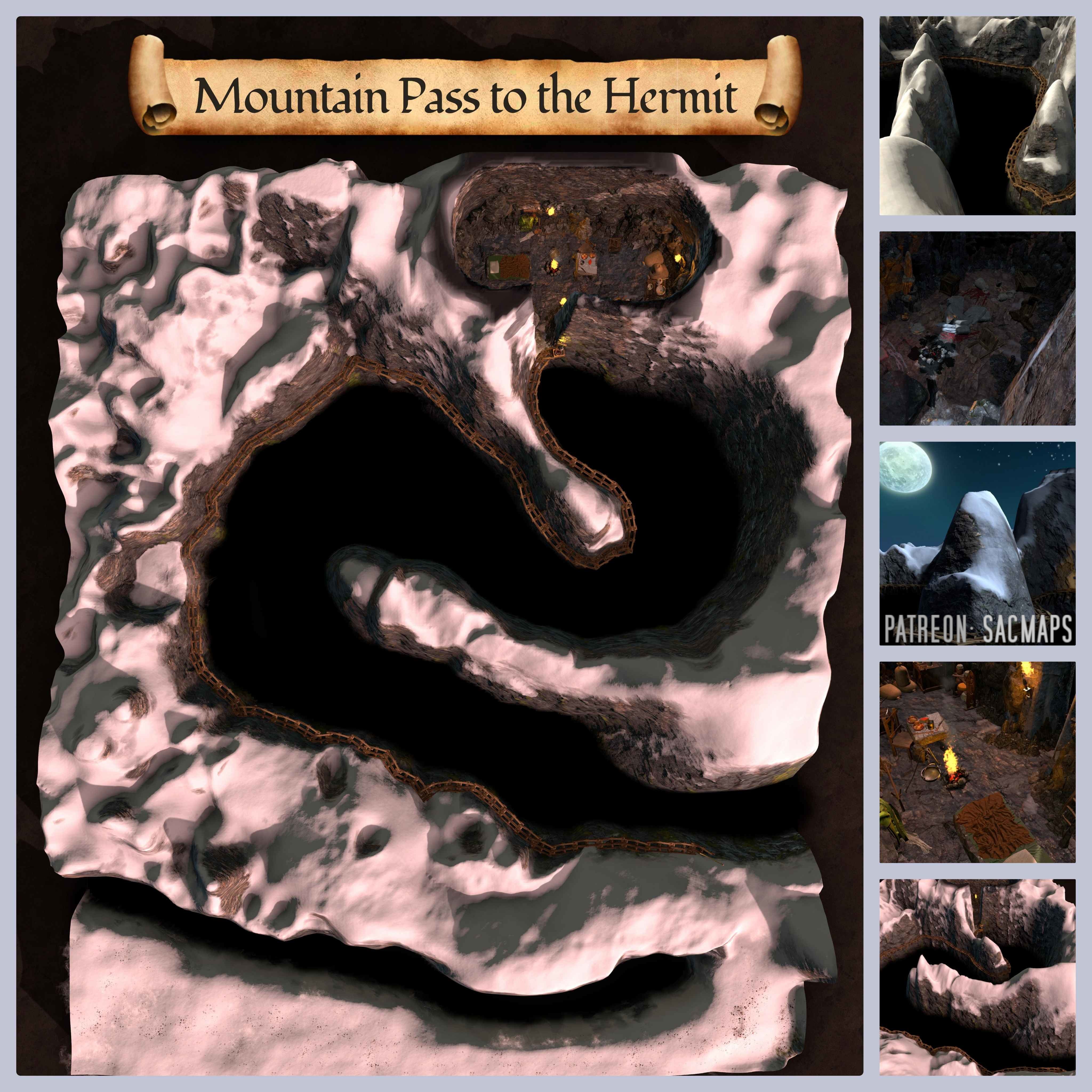 Explore the Enchanted Mountain Pass to the Hermit with Free DnD and TTRPG Maps