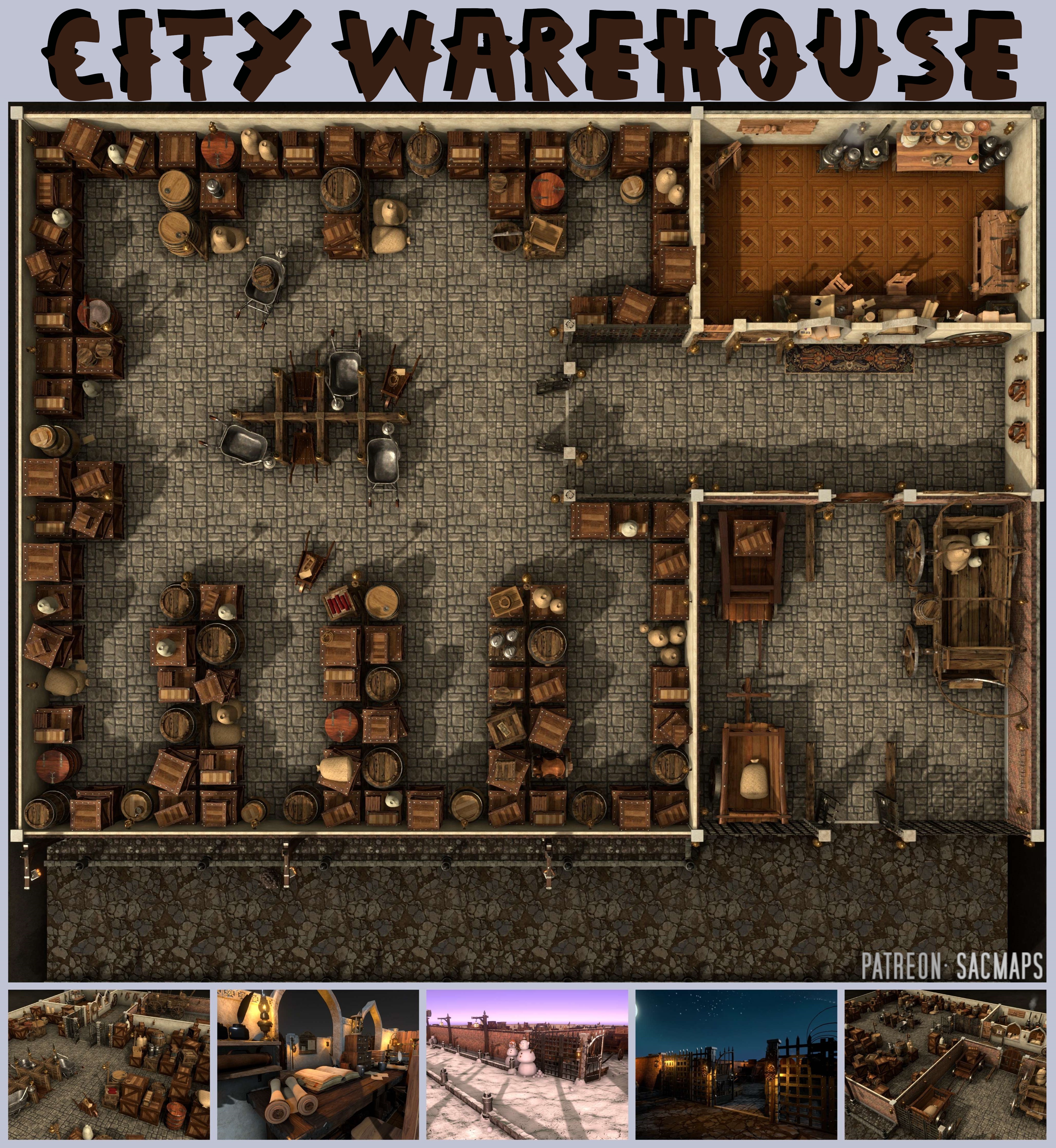Explore The City Warehouse: Free DnD and TTRPG Maps Available